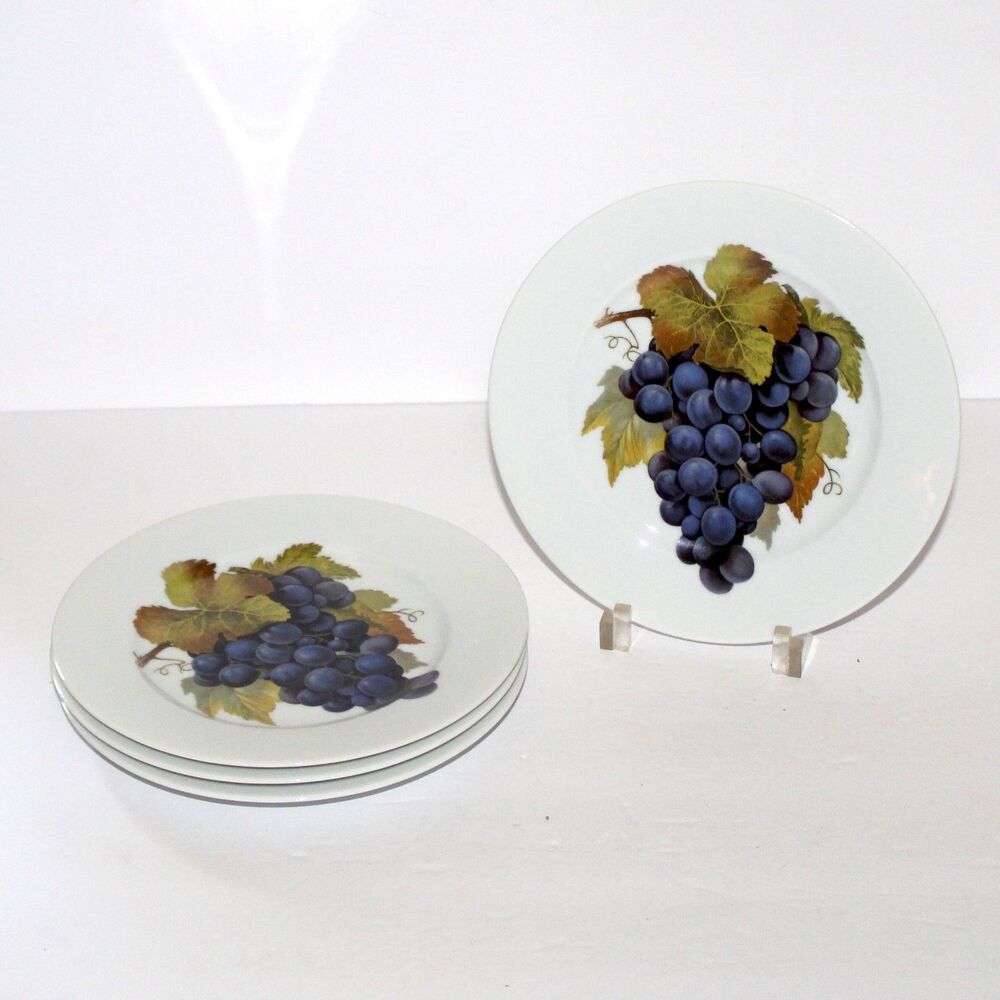 Lazeyras Limoges La Gloriette Set 4 Plates Grapes France porcelain 7.25”